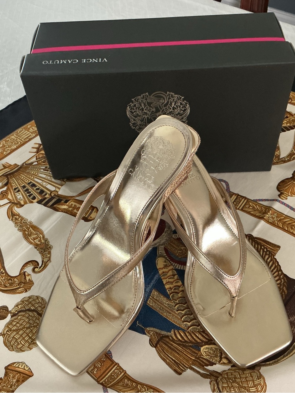 Vince Camuto Gold Square-Toe Thong Sandals